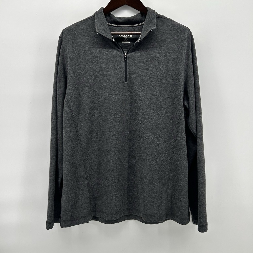 Orvis Classic Collection 1/4 Zip Pullover Mens L Gray Heather Americana Cabin